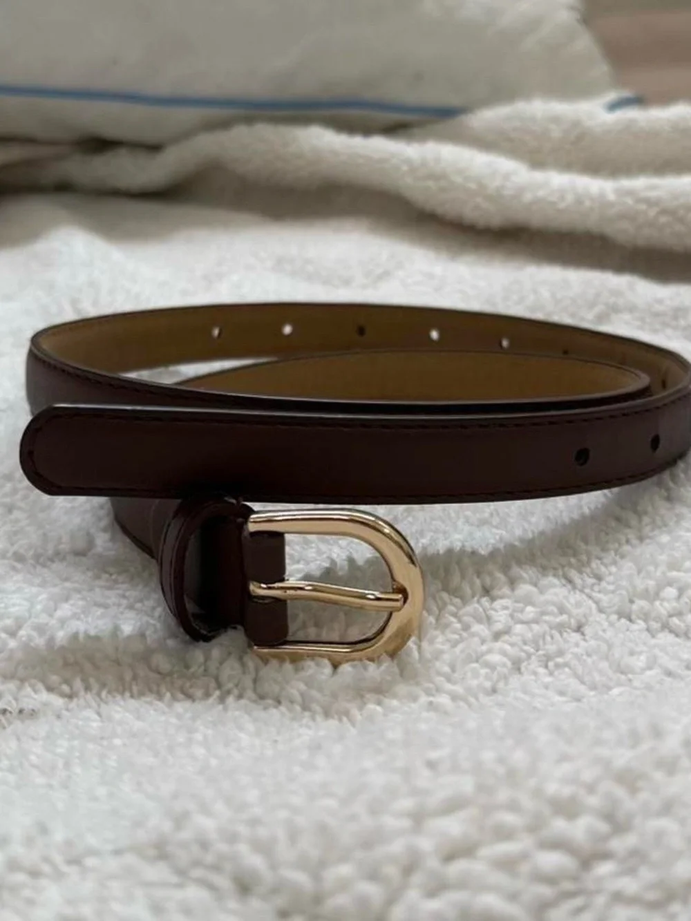 Vintage Inspired Slim Dark Brown Leather Belt with Gold Buckle